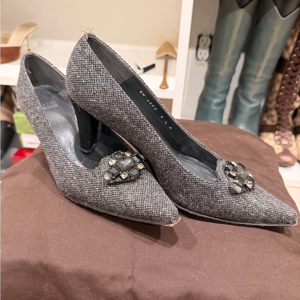 Stuart Weitzman Gray Embellished Heels